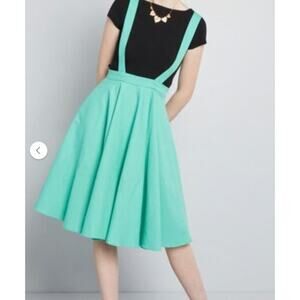 Collectif ModCloth Liesel Suspender Swing Skirt Size XXS Green NWT Retro Preppy